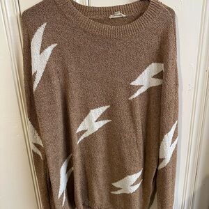 Brown Sweater with White Lightning Pattern